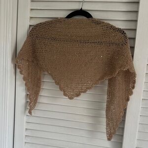 Sequin Mohair Triangle Scarf Shawl Scalloped Edge